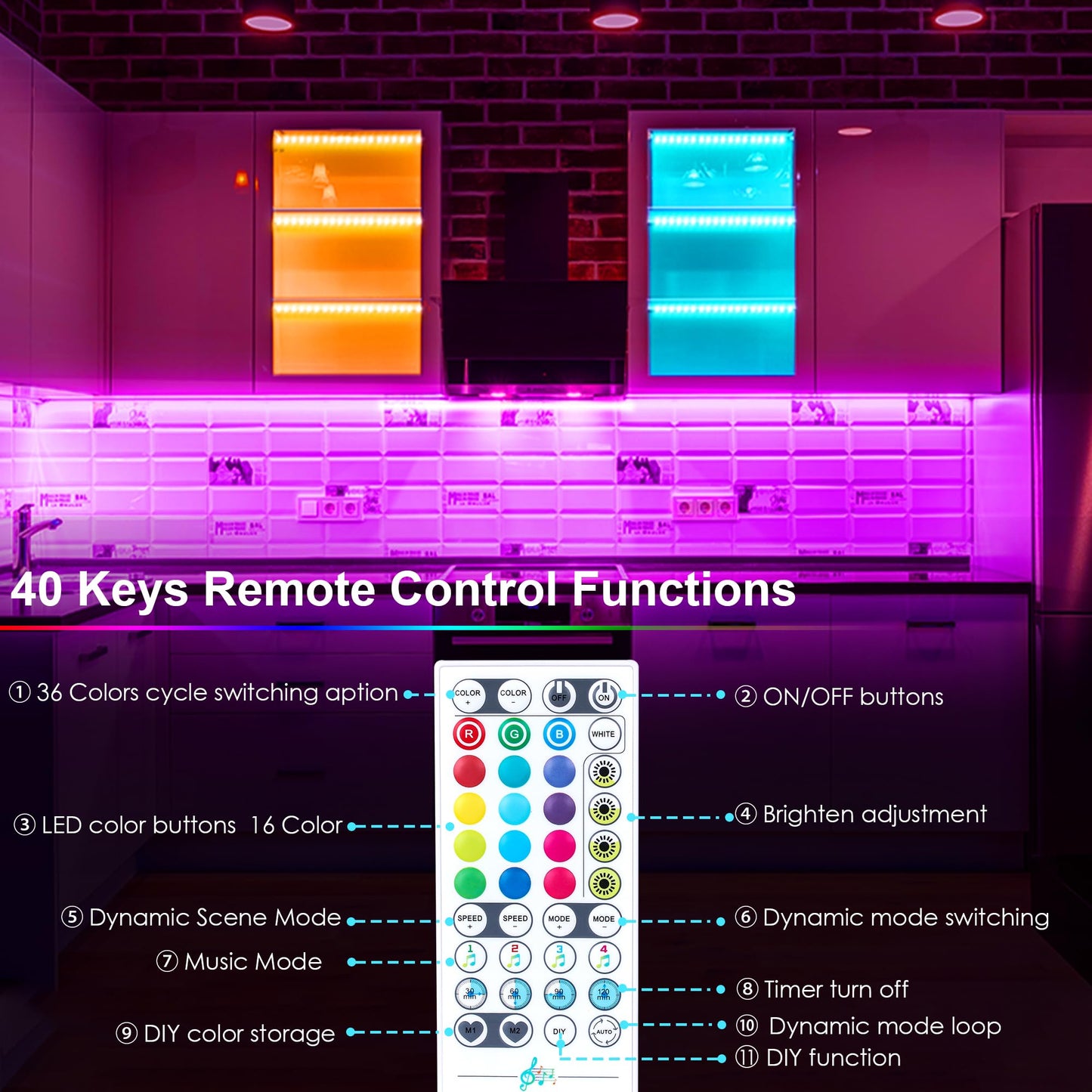 maylit Smart Under Cabinet Lights, 12 Inch, 3 Pack, Multicolor, Dimmable, Aluminum, RGB Plug-in Lighting for Kitchen and Workbench