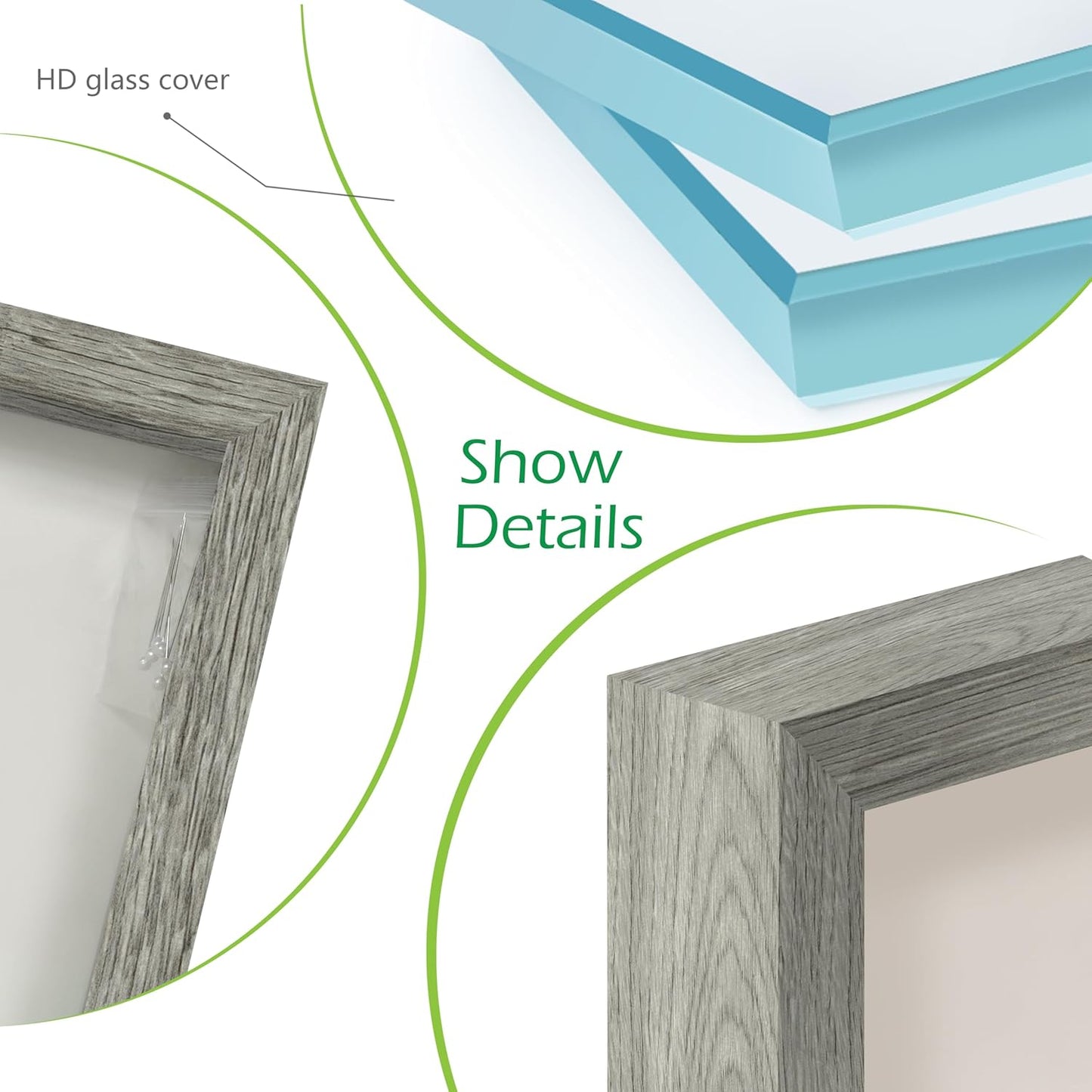 FrameWorks 12x16 Driftwood Wooden Shadow Box Frame – Soft Felt Back, Tempered Glass, and Included Elegant White Ball Push Pins