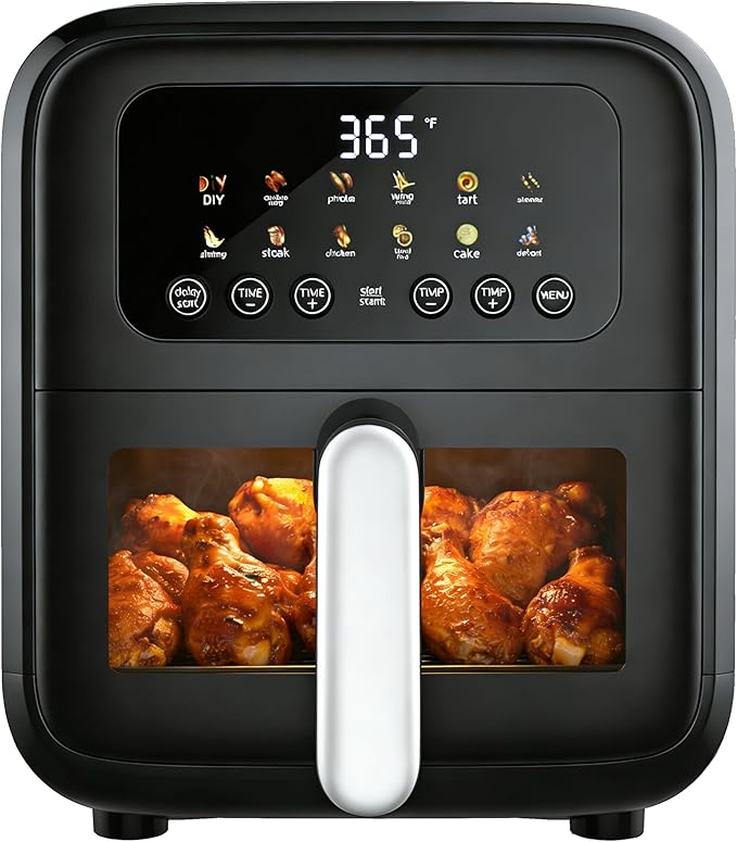 HealSmart 7.5QT Large Capacity Air Fryer, 12-in-1 Digital Preset & DIY Function Airfryer with Visible Window, Precise Temperature Control and Dishwasher Safe, Black