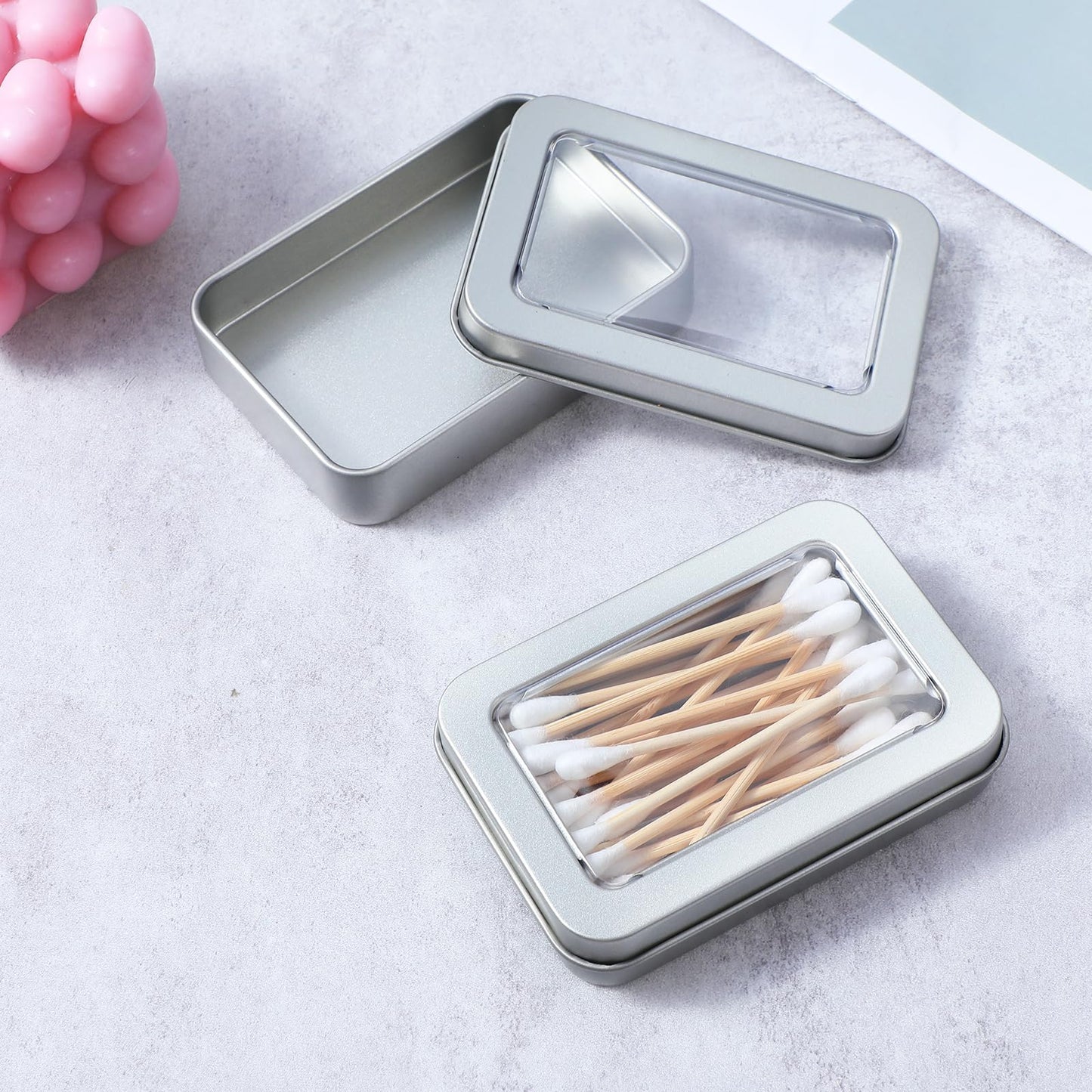 2 Pcs Cotton Swab Holder For Travel Qtips Case With Dustproof Lid Empty Metal Cotton Ball Holder Portable Small Dental Travel Fl