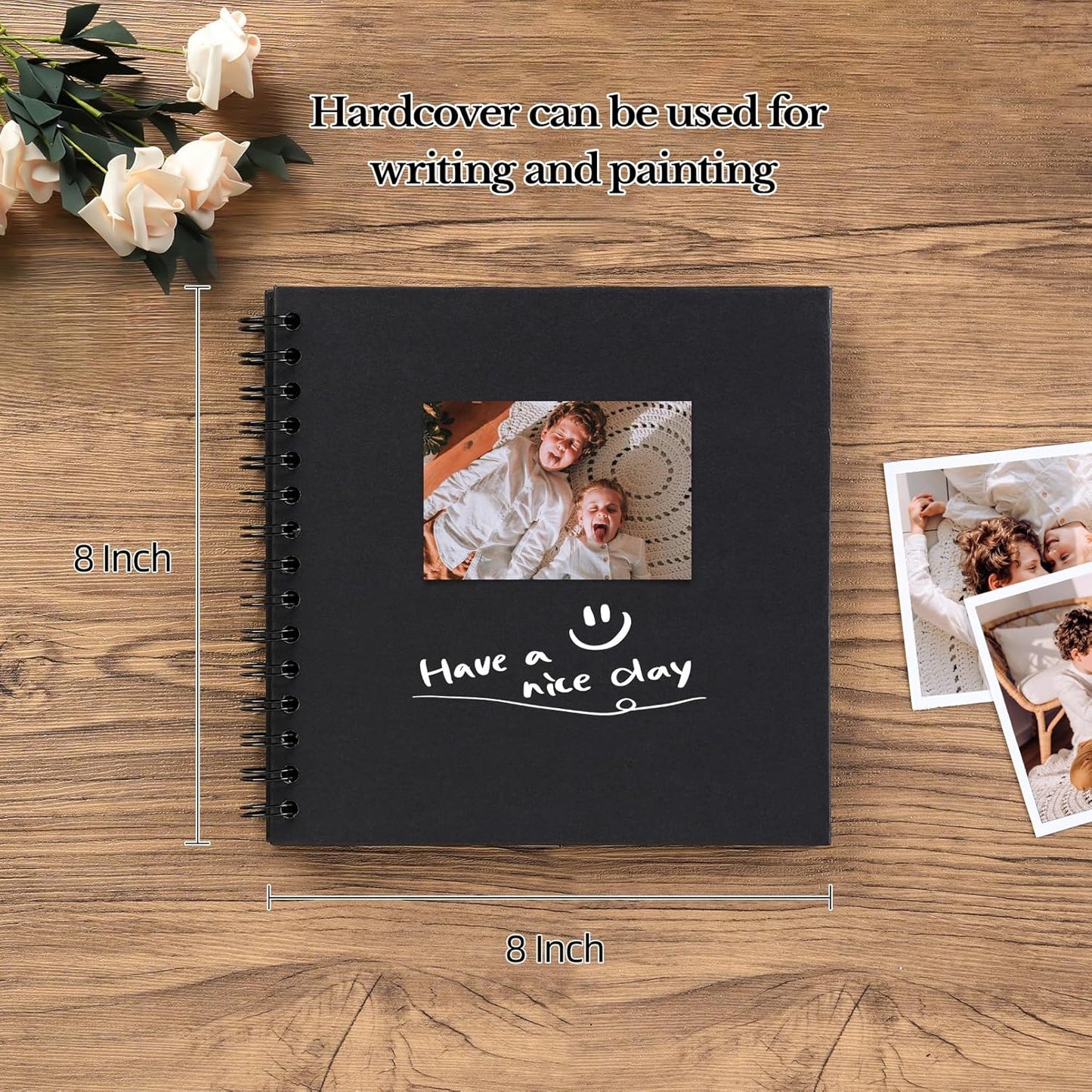 potricher 8 x 8 Inch DIY Scrapbook Album 40 Pages Hardcover Kraft Paper Scrap Book Photo Albums Memory Book for Wedding and Anniversary Family (Black, 8 Inch)