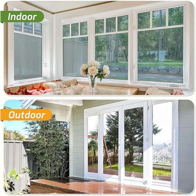 LUTE One Way Window Privacy Film, Window Tint for Home, Sun Blocking UV Heat Blocker, See Out Not in Reflective Mirror Film, Removable Static Cling Glass Door Coverings, Silver, 35.4" x 118.1"