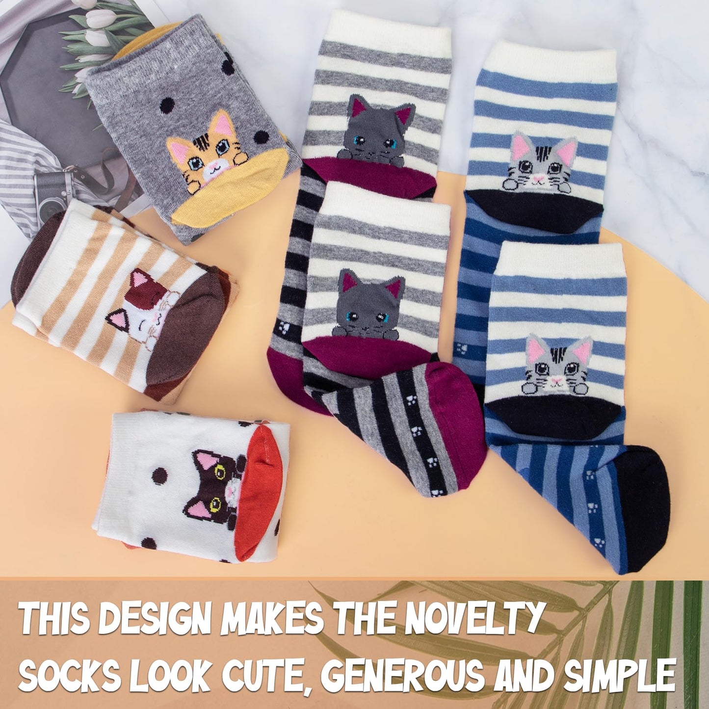 Cute Womens Dog Cat Novelty Animal Socks for girl Cartoon Cotton Casual Crew Funny Socks 5 Pairs, Cat style 2