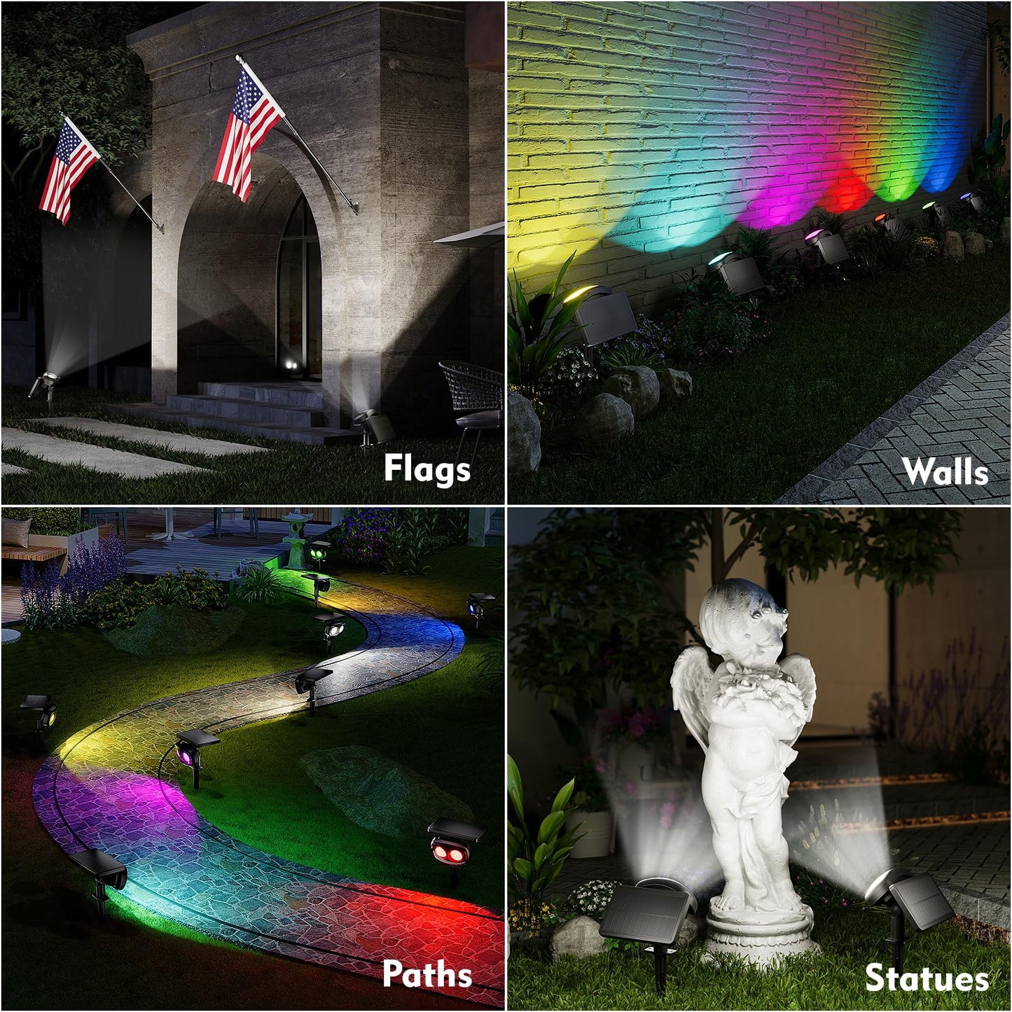 Mofoyeah 4 Pack Solar Spot Lights Outdoor Waterproof Ip68  Super Bright Led Landscape Lighting With 9 Colors 3 Brightness Fixable Colors For Yard Pathway Garden House Lawn