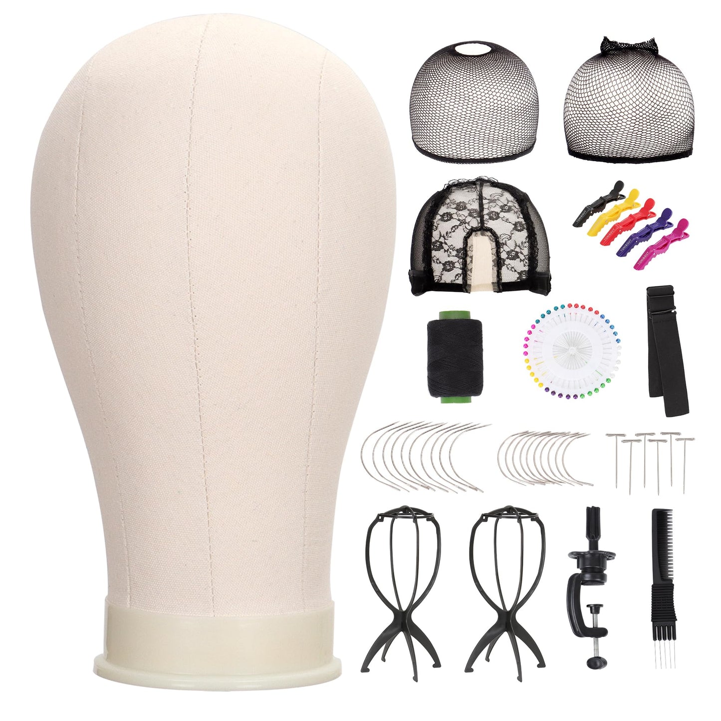 22 Canvas Block Mannequin Head for Wig Making, Hair Weaving, Styling and Display - Realistic Canvas Wig Head with Mount Hole, Fi