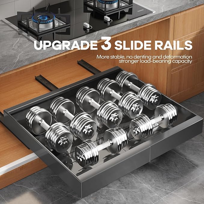 4 Pack Expandable (15.1"-26.3") Pull Out Cabinet Organizer 21" Deep With Raising Pad for Framed Cabinets,Upgrade 3 Slide Rails Slide Out Drawers,No Drill Roll Out Shelves Adhesive,Black