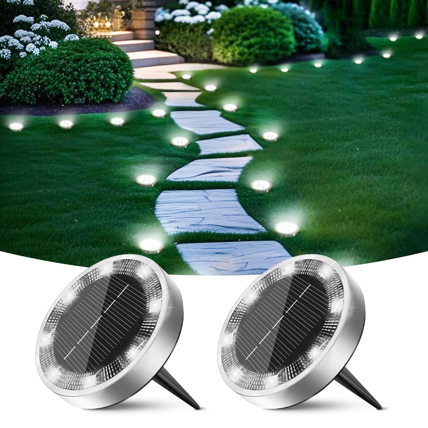 Peasur Solar Ground Lights, 2 Pack Outdoor Disc Lights, IP68 Waterproof, Cool White Landscape Lighting for Pathway and Garden