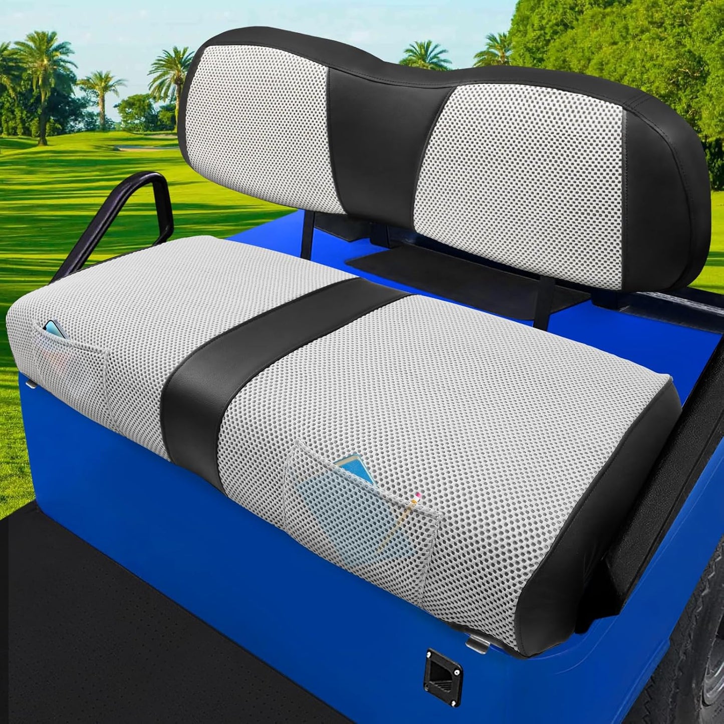 Golf Cart Seat Covers For Club Car DS Seat Cover OEM Front,Breathable Fabric and Leather Front Seat Cover Like Gloves,Full Wrap-Around Design of Club Car DS (2000 to Up) Golf Cart Front Seat Cover