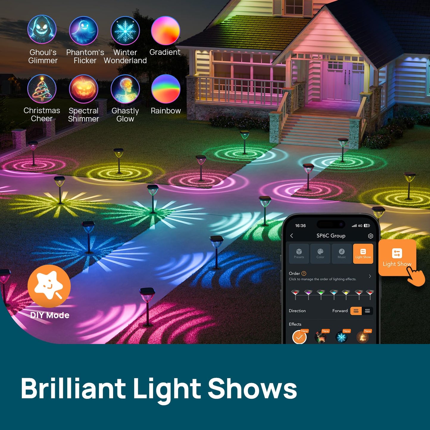 Linkind Smart Solar Pathway Lights SP6C, APP Control, Waterproof, 2 Pack, Multicolor, High-Impact ABS Plastic, Model LSPL001144