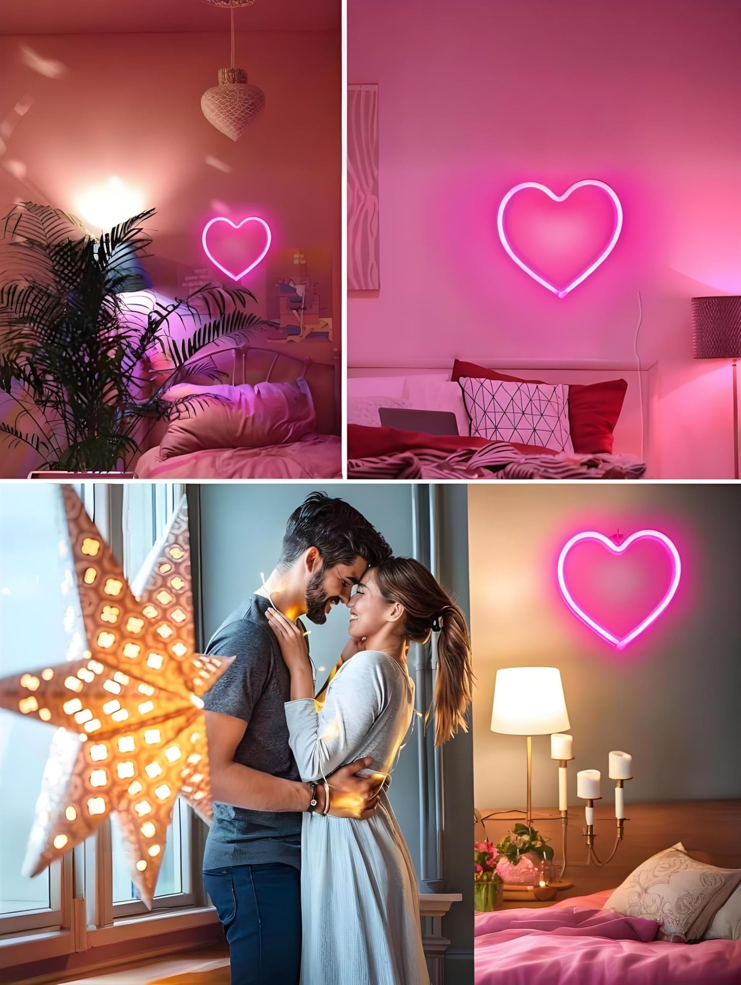 Exf Pink Heart Neon Sign - Battery Operated Led Lamp For Home Décor, Galentines Day, Wedding, GirlS Room - 1 Pack
