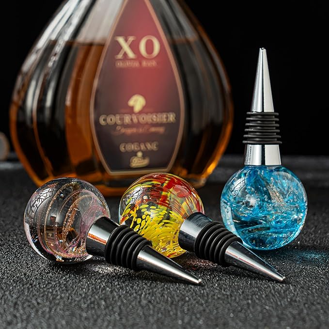 Murano Glass Wine Stoppers, Reusable Wine Bottle Stopper Champagne Stoppers, Perfect Kitchen Wine Decor Wine Accessories Gifts for Men and Women-（blue）