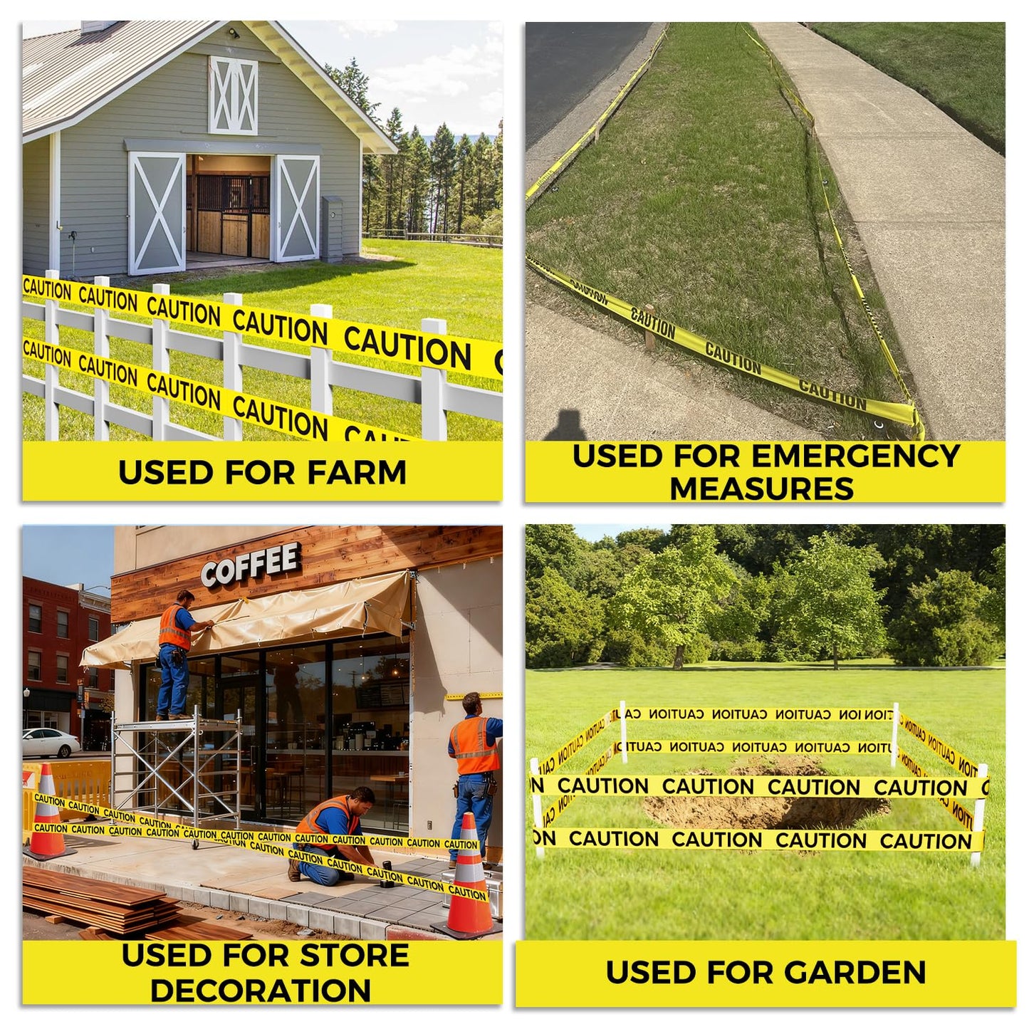 SWRT 2 Rolls Premium Yellow Caution Tape, 3 Inch x 1000FT(Total 2000FT) Bright Hazard Tape with Bold Black Text for Danger Zones/Sporting Events, Construction Tape for Crime Scenes/Halloween Decor