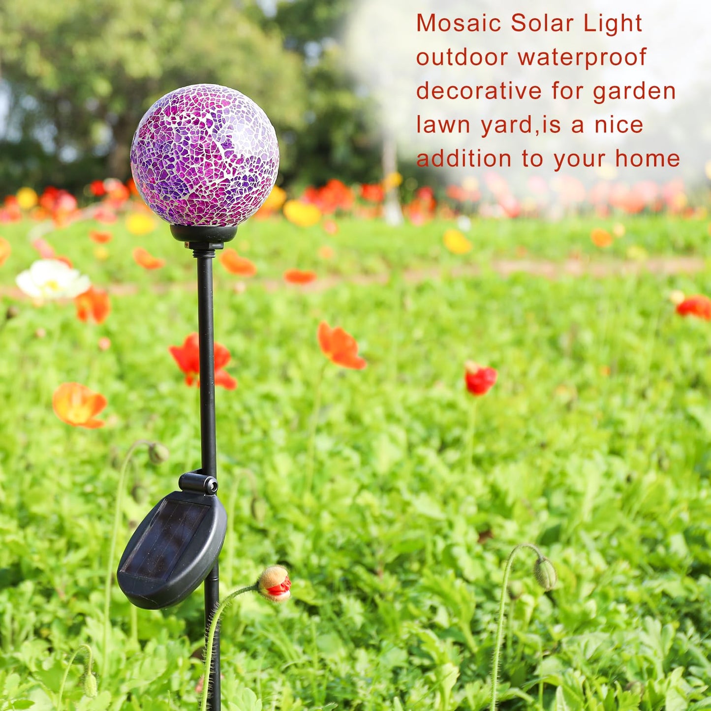 VCUTEKA Solar Garden Lights - Waterproof LED Stake Light, Mosaic Design, Purple & Red, for Landscape and Yard Decoration, Model B09Y536BVF