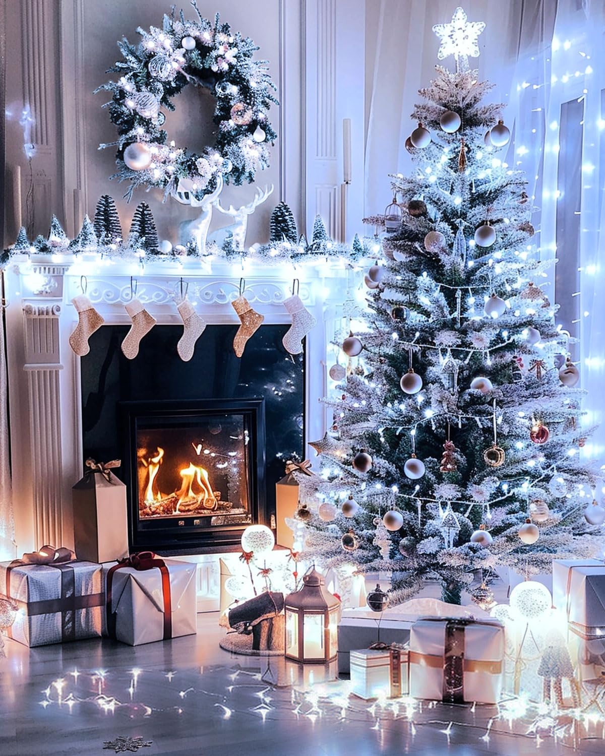 JIXXULVU LED Christmas Lights, 552FT 1400 Lights, Waterproof, Timer, 8 Modes, Cool White, Model 300L