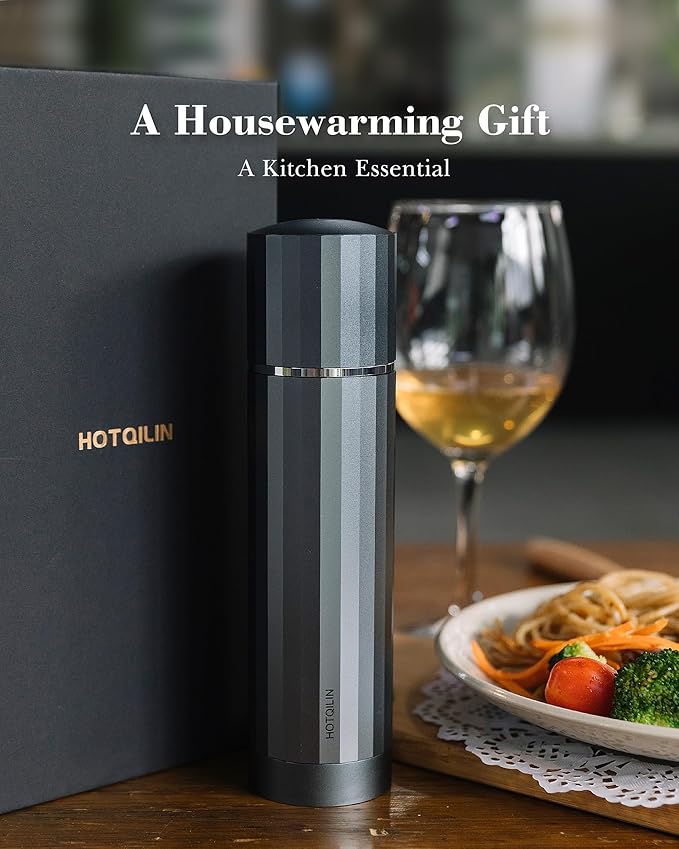Pepper Grinder Manual – Hotqilin Adjustable Pepper Mill Grinder with 60+ Coarseness Settings, All Metal Design, High Output, Mess-Free Refillable, Heavy Duty
