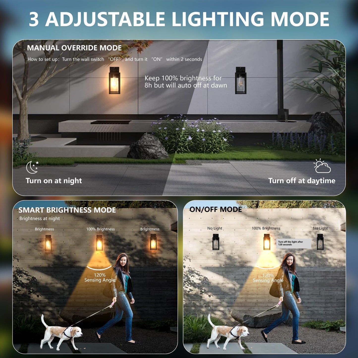 Kainozoic Motion Sensor Dawn To Dusk Outdoor Sensor Light Fixture Anti-Rust Exterior Wall Lighting Waterproof Outdoor Wall Lantern For Porch Patio Front Door Garage - 2 Pack