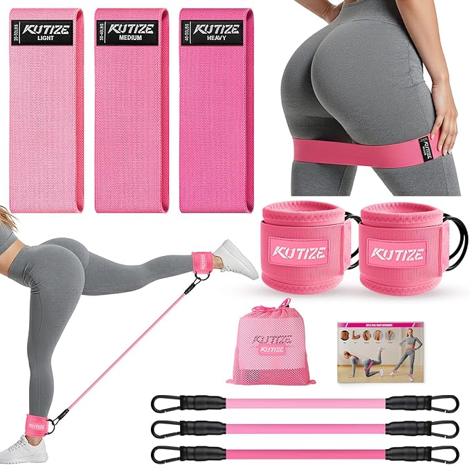 KUTIZE Ankle Resistance Bands with Cuffs & Fabric Resistance Bands Set - Legs & Glutes Workout Equipment for Women & Men, ...