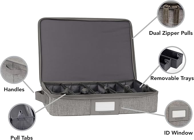 Covermates Keepsakes Flatware Storage Box - Stackable - Reinforced Handles - China Storage, Grey Heather