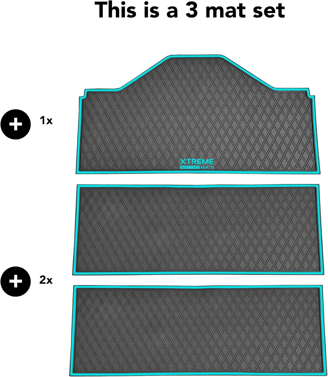 Xtreme MATS Evolution D5 Golf Cart Floor Mat Set- Rubber Double Diamond Design - Fits DMAX, GT 4 & 6, D5 6F Including Maverick and Ranger Trims (Grey Trim, D5 6F 1st, 2nd, & 3rd Rows Forward Facing)