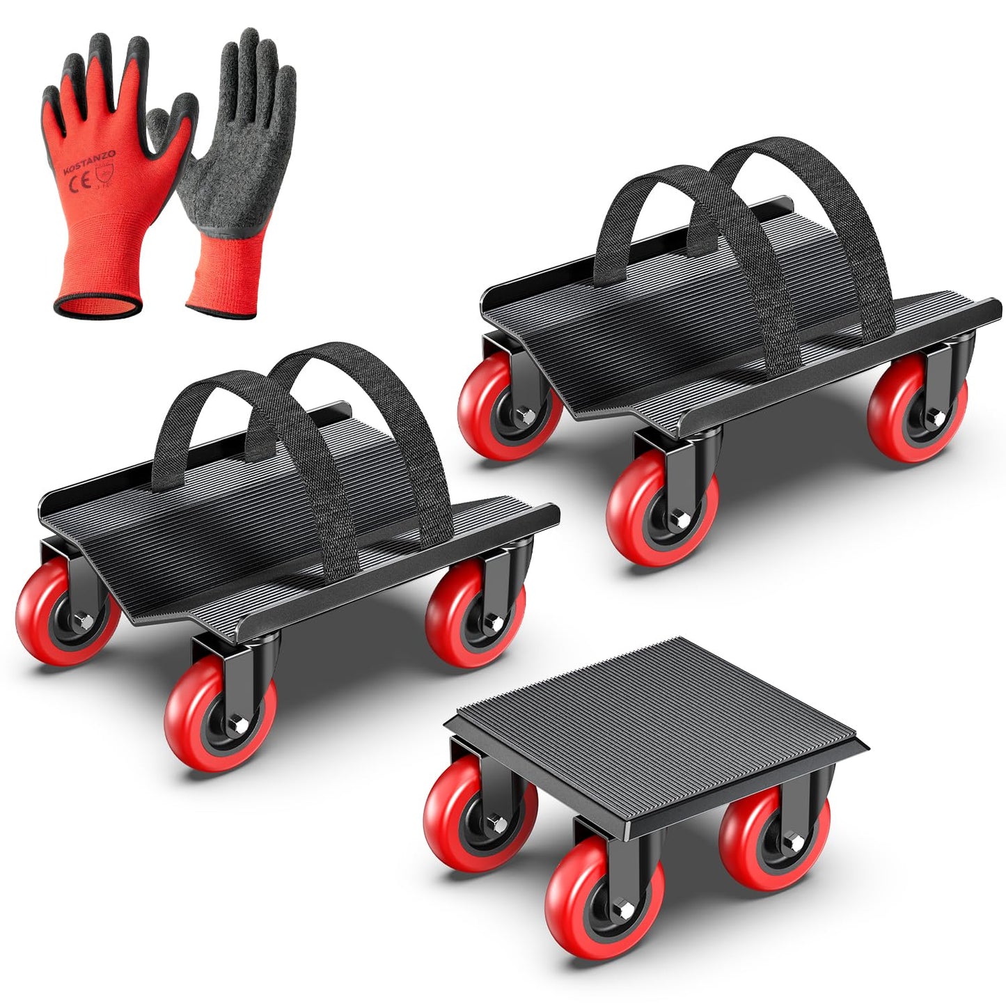Snowmobile Dolly Heavy Duty with 3 Inch Caster Wheels,Sled Dollies Set of 3 Holding Up to 1660 LBS,V-Slide Steel Dollies with Full Rubber Pad Protecting Ski,and 2 Pairs of Straps Attaching on Skis
