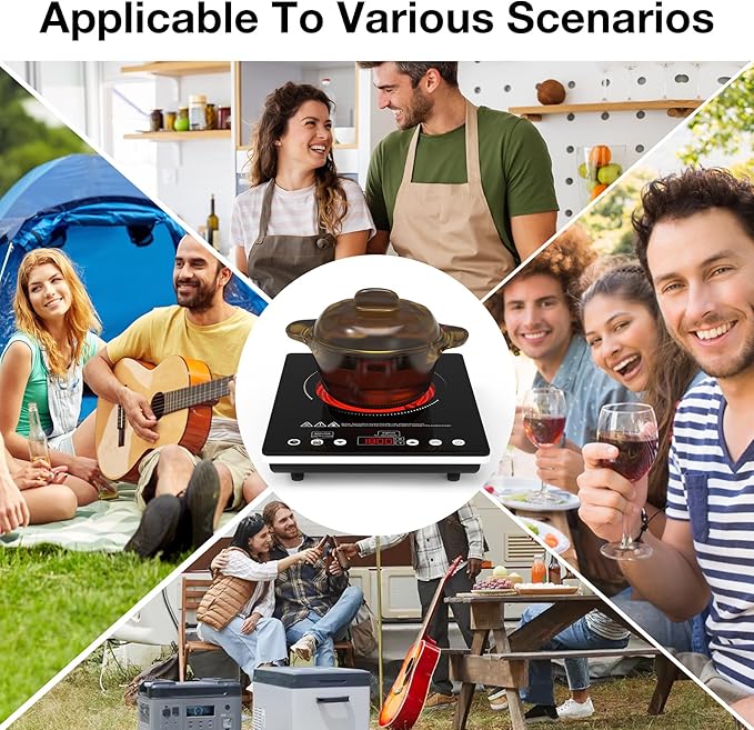 Portable Electric Cooktop, 1800W Single Burner Electric Stove with Touch Control, Child Safety Lock, Timer, 9 Power Level, Overheat Protection, Compact Induction Cooktop for Home Dorm Office