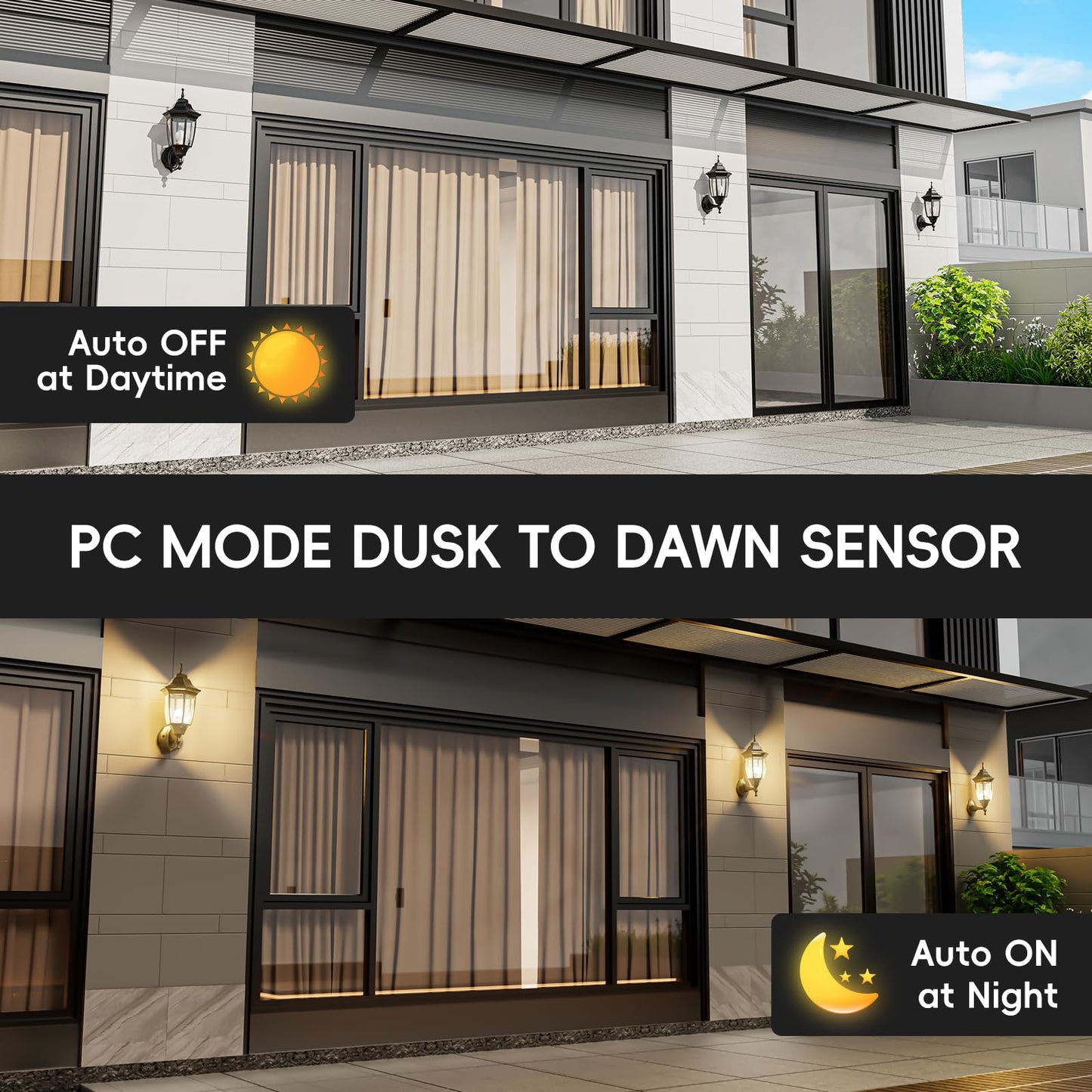 Emart Dusk To Dawn Outdoor Porch Light  Exterior Anti-Corrosion  Waterproof Aluminum & Glass Shades Wall Lamp Fixture  Modern Sconce Lantern For Yard  House  Garage - 1 Pack  Black (Bulb Included)