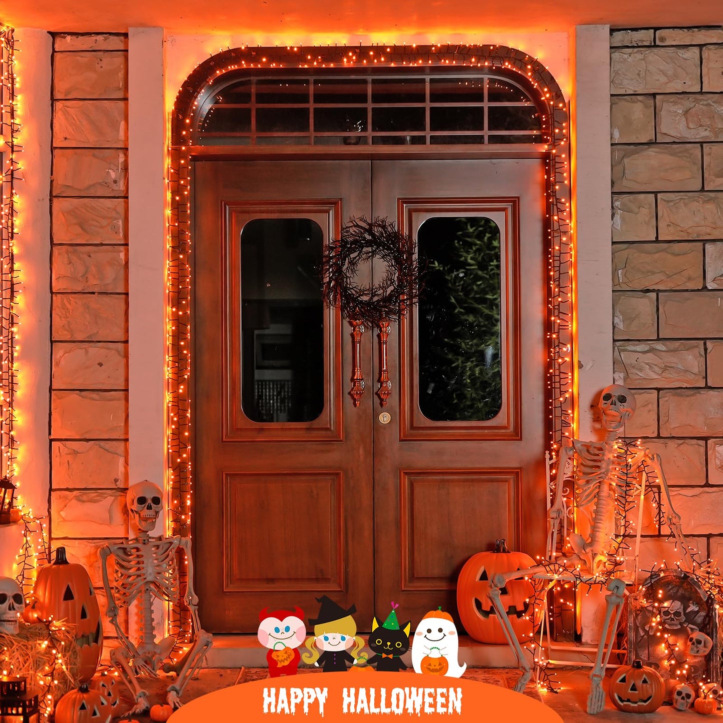 Jmexsuss 400 Led Thanksgiving Lights Green Wire Plug In  20Ft Cluster Light With Remote  8 Modes Orange Lights For Thanksgiving Halloween Fall Tree Garland Wreath Indoor Outdoor Door Decor