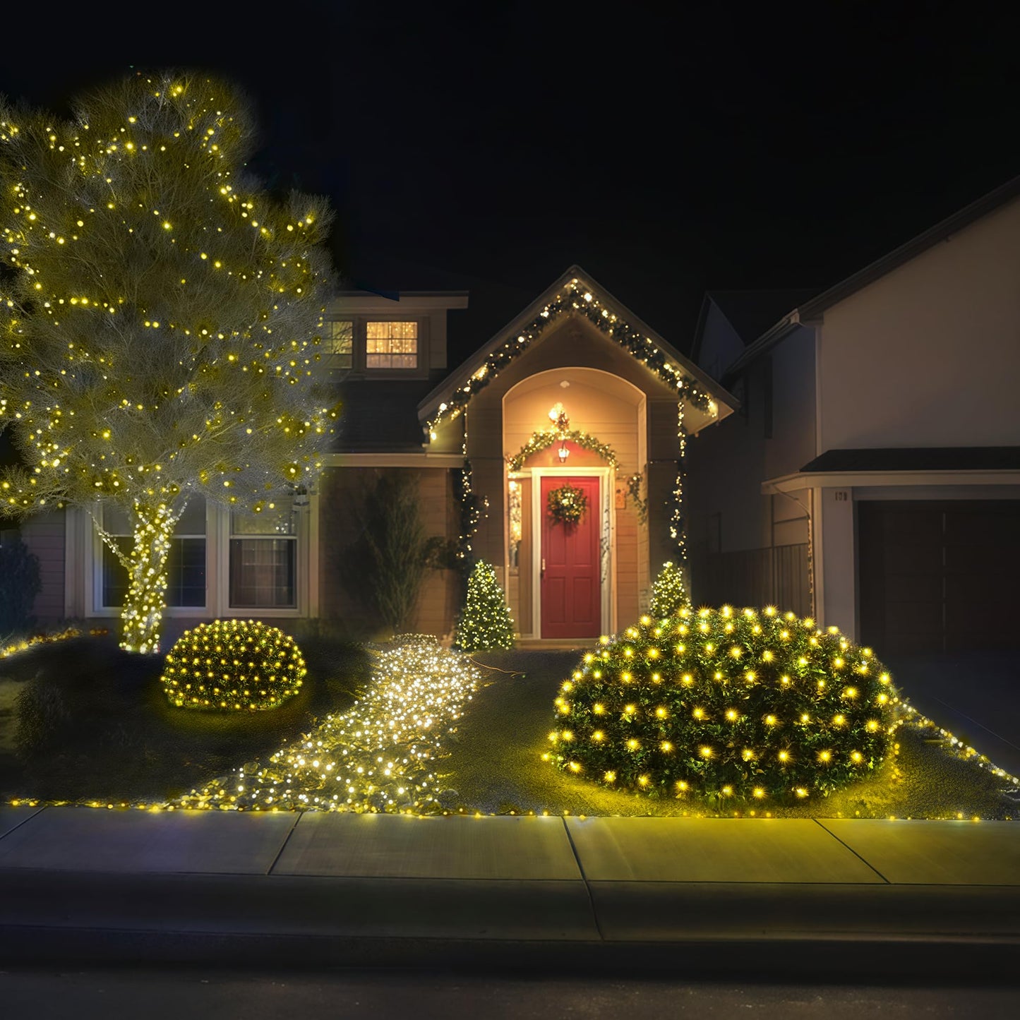 Blctec 200 Led Christmas Net Lights, 8 Modes, Waterproof, Warm White, 8.4Ft X 5.2Ft, Connectable Outdoor Decorations