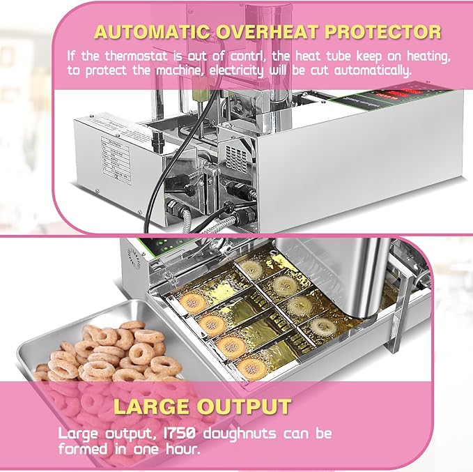 Commerical 4 Rows Mini Donut machine, Donut maker machine,Stainless Steel Donut Making Machine, Auto Donut Maker, Mini Donut Machine,Large Capacity 1750pcs /h