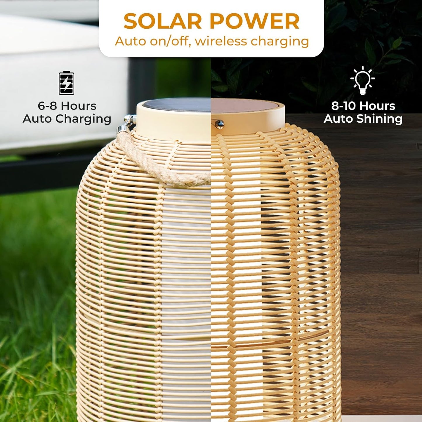 Solar Yard 1-Pack Outdoor Solar Lantern Lamp, Water-Resistant Boho Lights for Outside Hanging Lantern Table Lights Decoration for Garden, Patio, Porch, Trees, Pathway, Natural