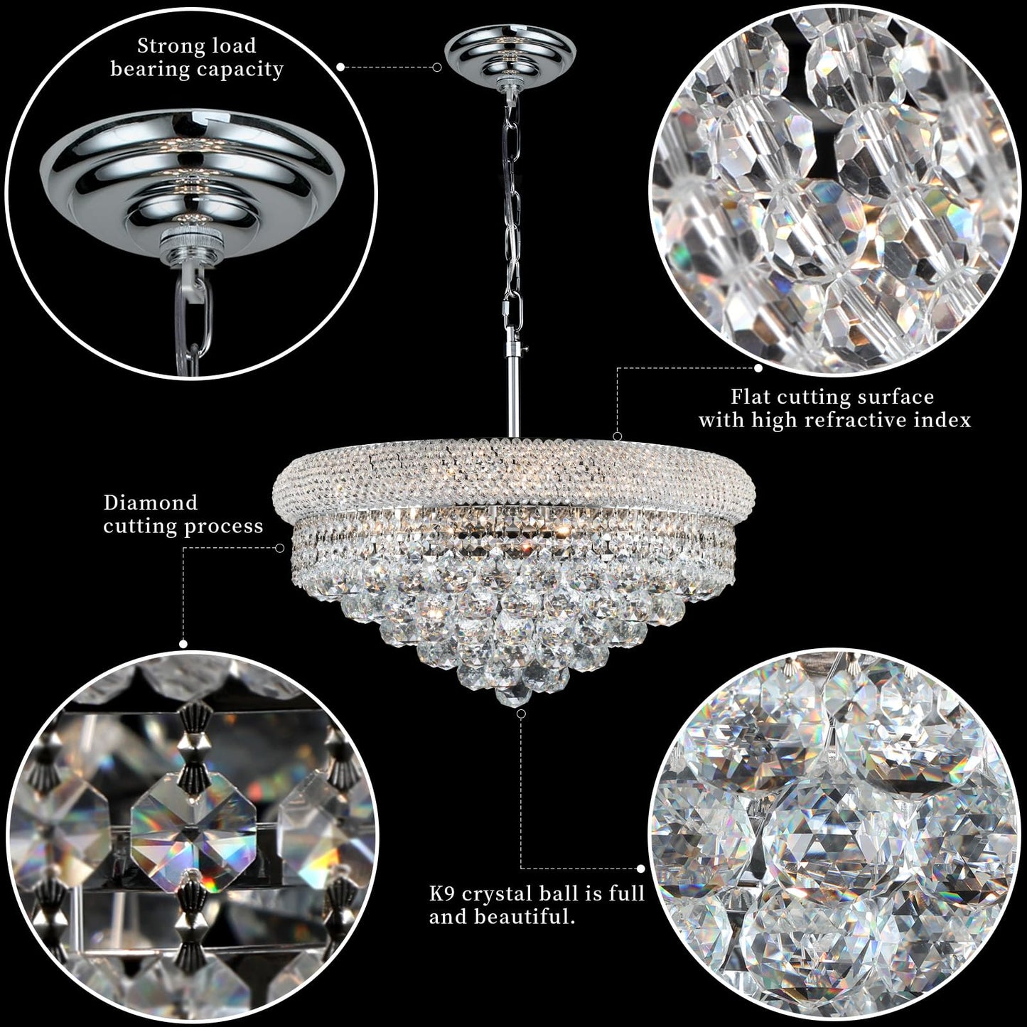 Crystal Chandeliers For Dining Room Light Fixtures Over Table  Empire Style K9 Crystal Chandelier For Bedroom  9 Lights Chrome stylish Lighting Fixtures For Living Room Kitchen Lsland Entryway D22 Inch