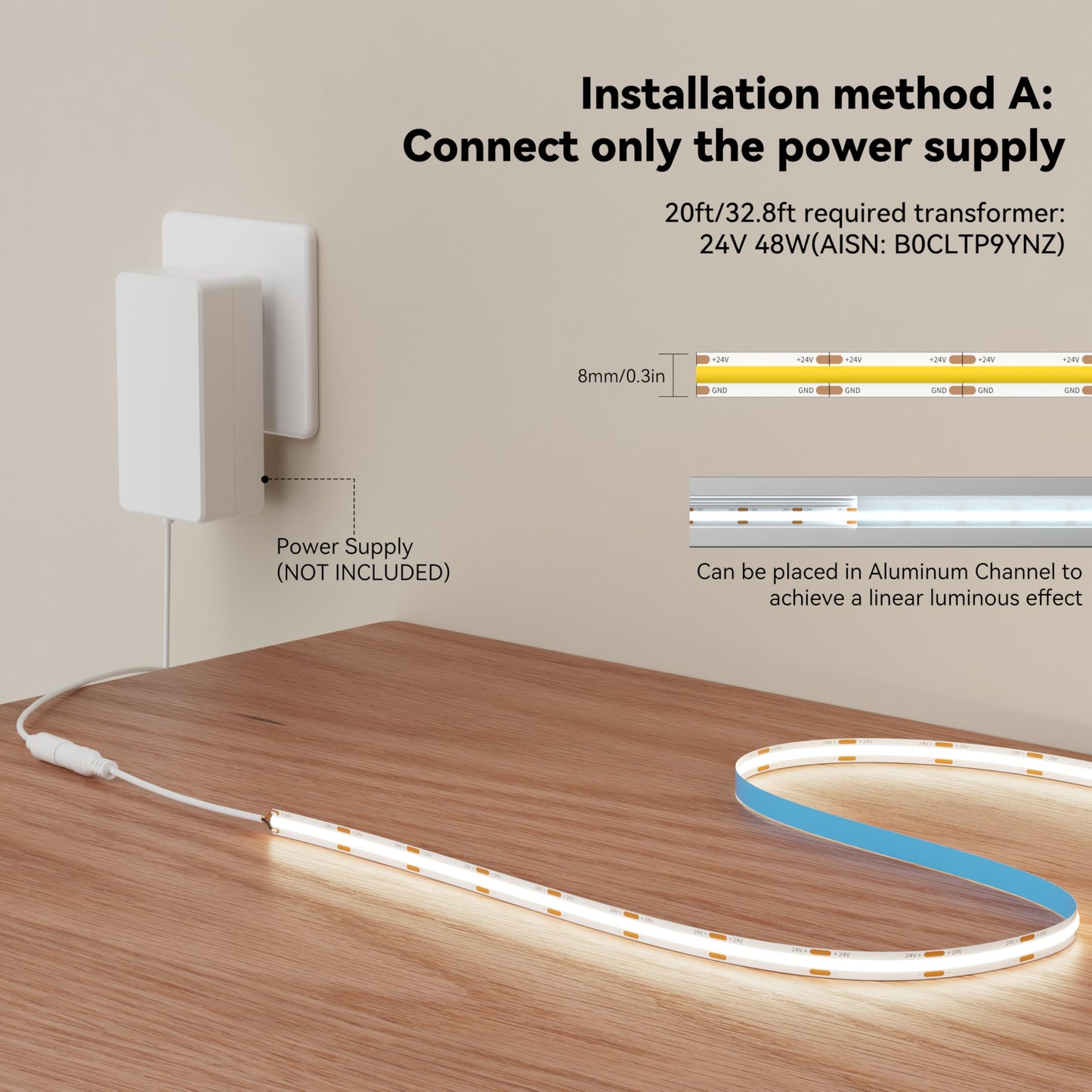 Miwise Cob Led Strip 20Ft/6.1M Cri 90+ Natural White 4000K High Lumen Super Bright Flexible Dc24V Led Tape Light For Cabinet Home Office Diy Lighting Projects(Adapter&Controller Not Included)