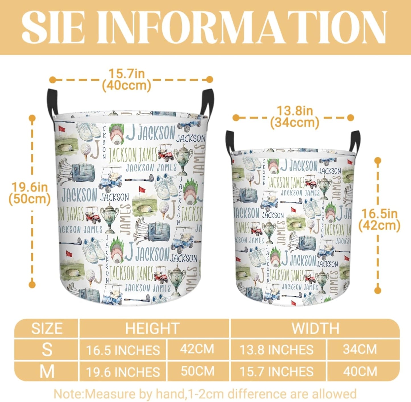 Personalized Golf Laundry Basket, Custom Sports Laundry Hamper With Name Gifts For Kids Baby Adults, Collapsible Dirty Clothes Storage Organizer With Handles S 16.5 X 13.8in