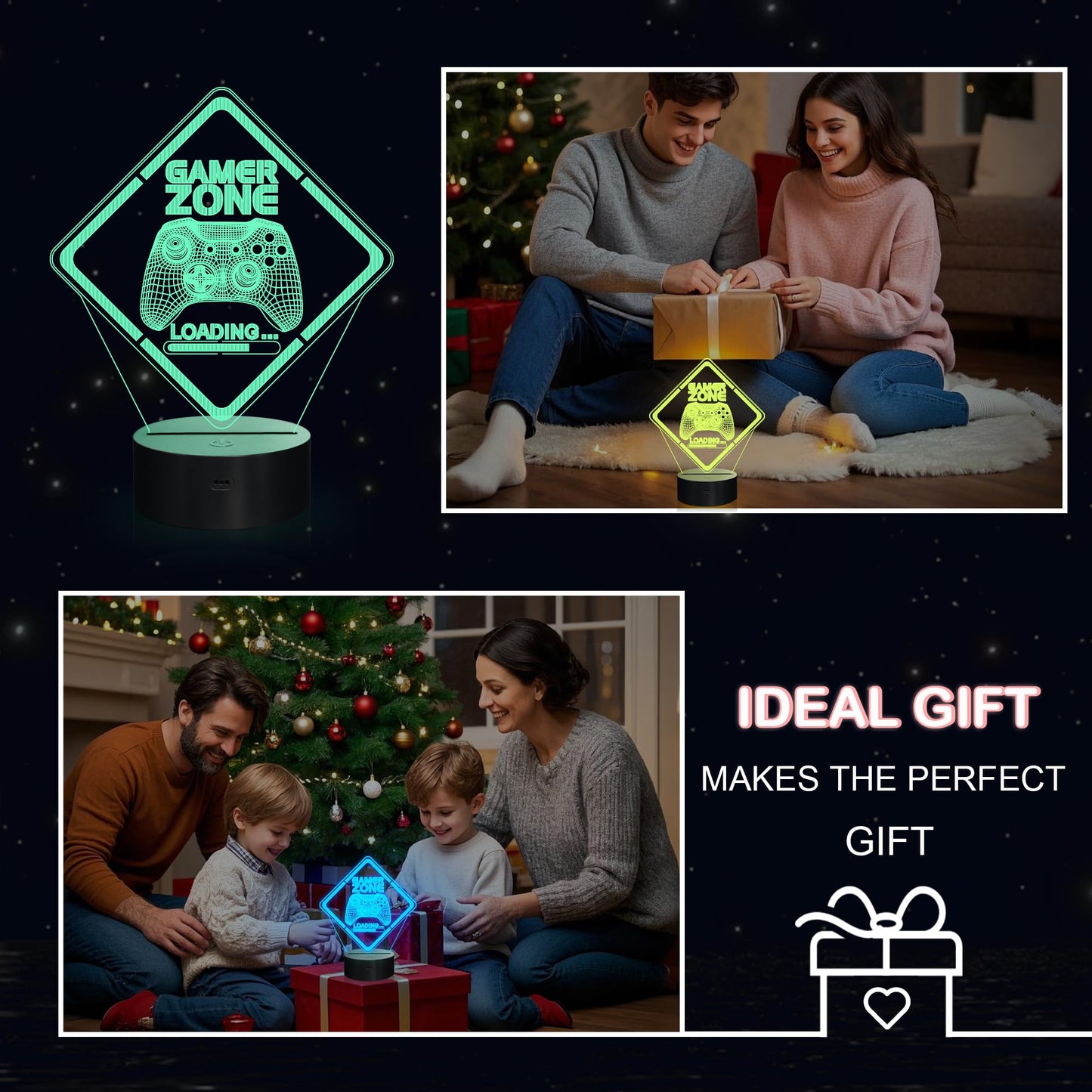 Yuandian Gamer Zone Night Light - 3D Illusion Lamp, Touch & Remote Control, Multicolor, Regular Size (8 X 6 In), Model Fs-2810-9999