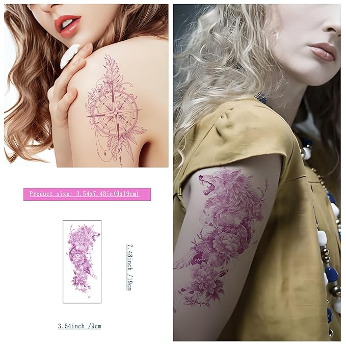 Feminine Pink Art Temporary Tattoos | Realistic Pink Purple Temporary Tattoos for Women, Floral Bird Moon & Symbol Fake Tattoo Stickers from Elegant to Edgy for Party Travel Daily Use