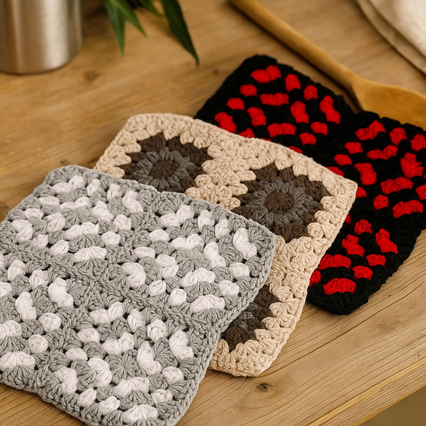 Crochet Hat for Women Cute Beanie Hat Cat Ears Cap Autumn and Winter Handmade Knitted Kawaii Slouchy Mixed Color (US, Numeric, 6 3/4, 7 1/2, Black and Red)