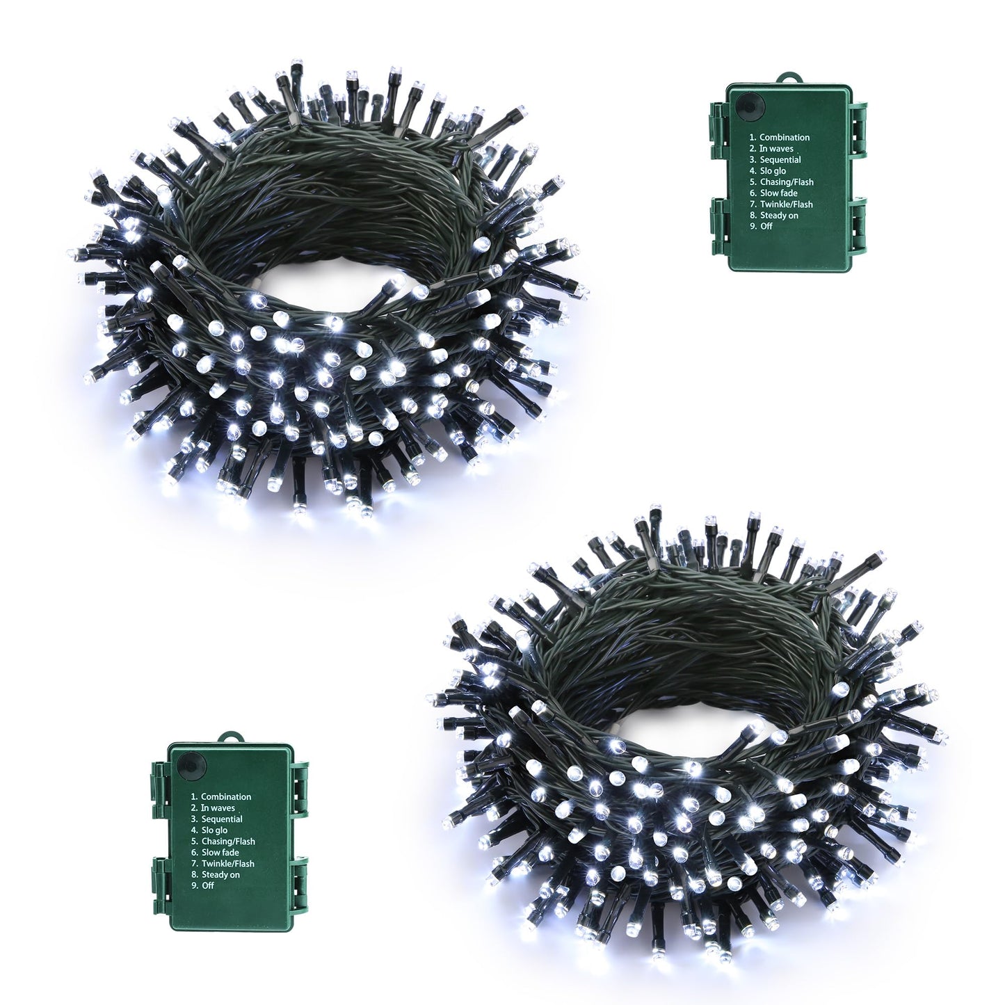 Lomotech Battery Operated Christmas Lights - 2 Pack Total 33Ft 100Leds String Lights 8 Modes Waterproof With Timer For Home  Garden  Party  Holiday  Tree Decoration (Green Wire  White)