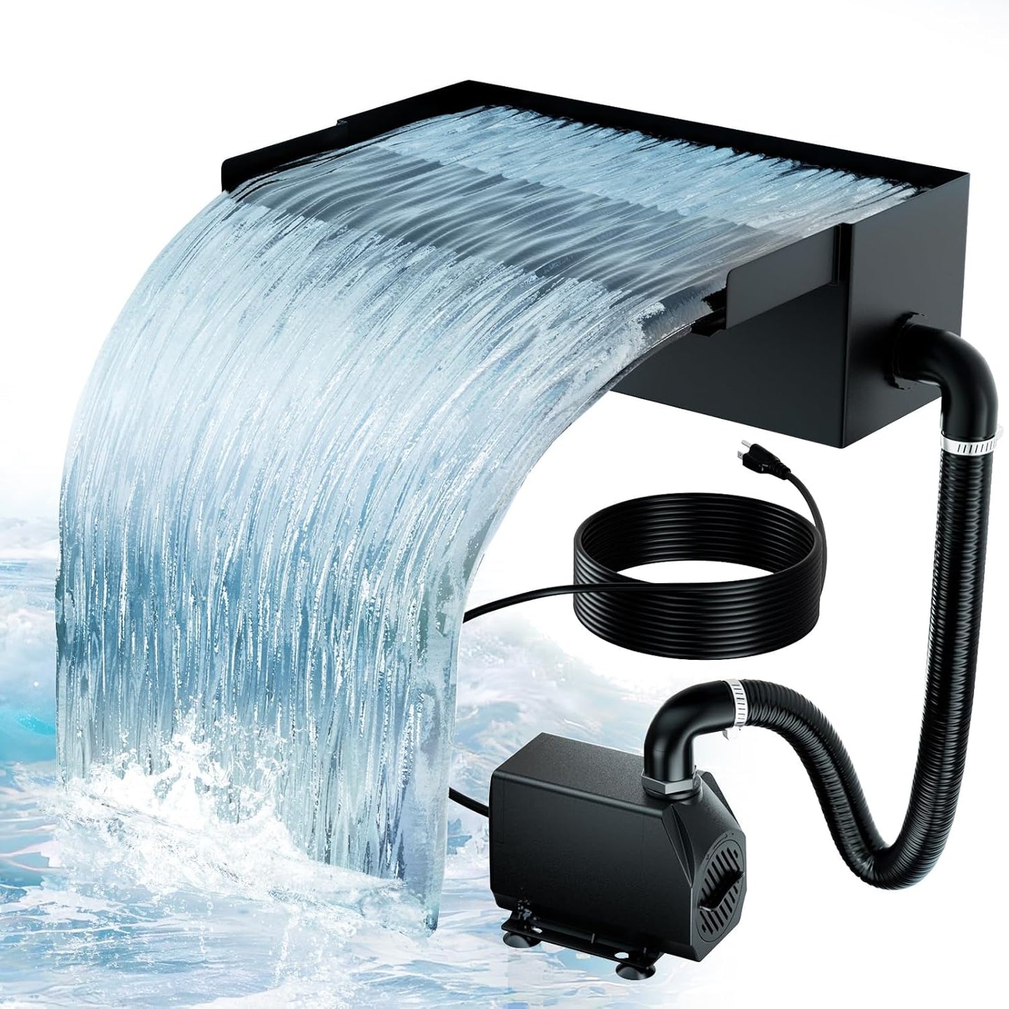 Biling 12.2" Pond Waterfall for Outdoor Ponds, Waterfall Spillway Pond Kit with 40W 660GPH Pump, Stainless Steel Waterfall Box and 9.8FT Corrugated Tubing for Water Garden, Ponds and Water Features