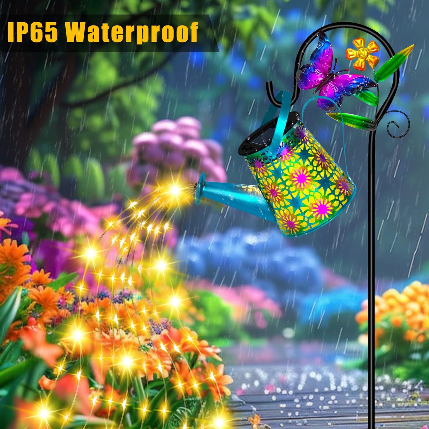 Solar Watering Can With Lights  Waterproof Solar Lantern With Butterfly Shepherd Hook  Hanging Garden Lights For Patio Yard Lawn Porch Outdoor Decoration  Unique Garden Gifts For Women