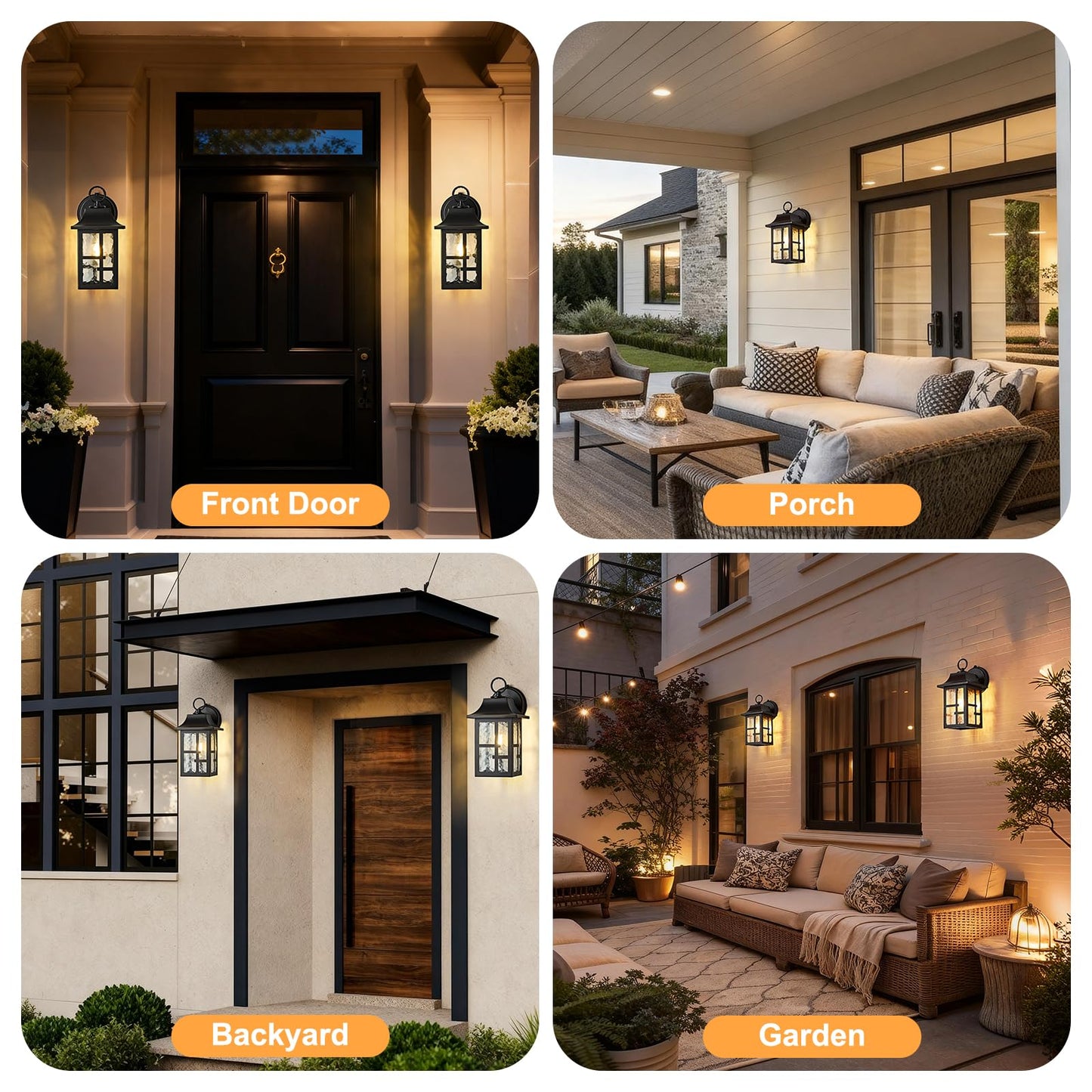 Okeli 2-Pack Dusk To Dawn Exterior Lighting Fixture  Farmhouse Outdoor Wall Lights With Ripple Glass  Aluminum Porch Light Wall Mount  Anti-Rust Outside Wall Sconce For House  Garage(Black&Gold-Trim)