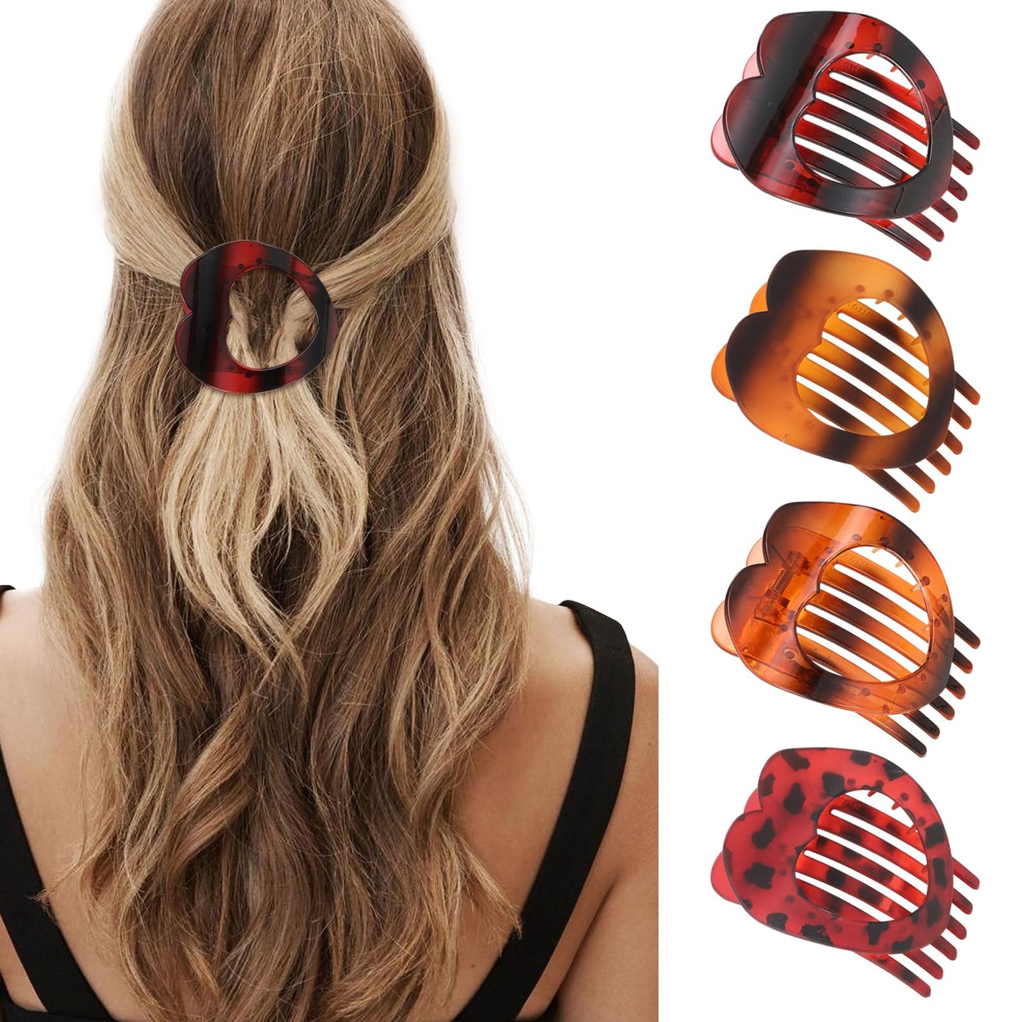 4Pcs Flat Top Hair Clips for Women,Kabuki Flat Round Clip for Thick or Thin Hair,Matte Large Hair Claw Clips Strong Hold No Slip