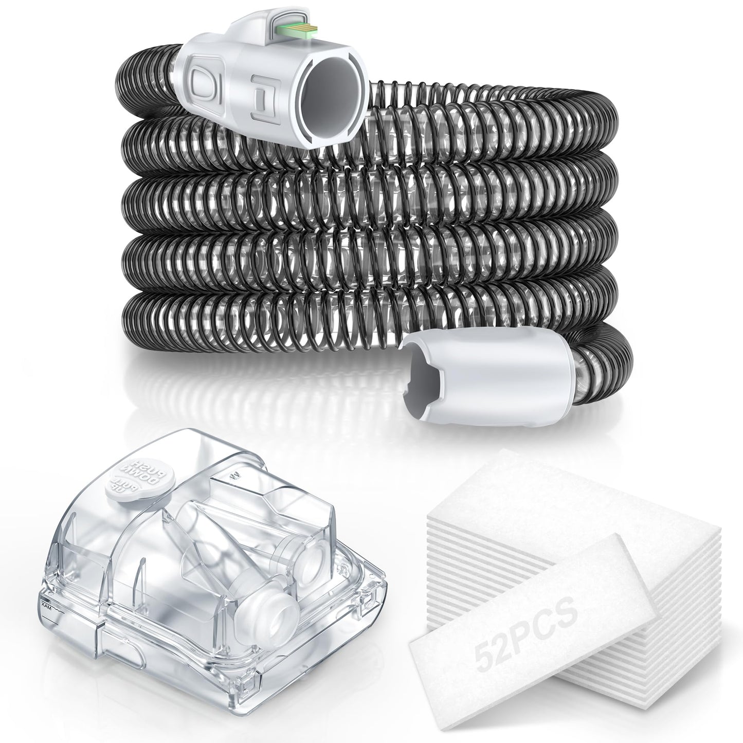 Improved Version Climate Line Air Hose & Water Chamber Compatible with Airsense 11 and Aircurve 11 Only, Comes with 52 PCS CPAP Filters - IDEAR Reusable CPAP Supplies Replacement Great-Value Bundle