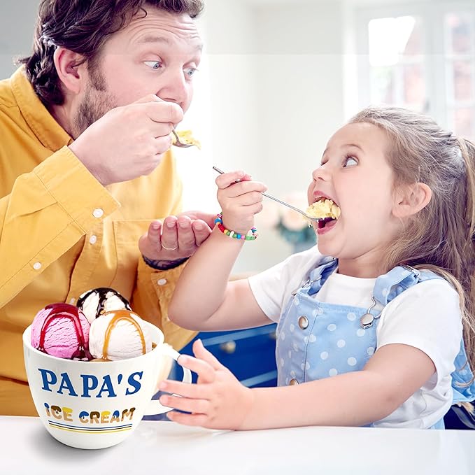 Papa Gifts, Papa Gifts from Grandkids, Papa's Ice Cream Bowl Scoop Shovel Spoon Set, Papa’s Ice Cream Gift, Christmas Birthday Father's Day Valentines Day Gift for Him Man