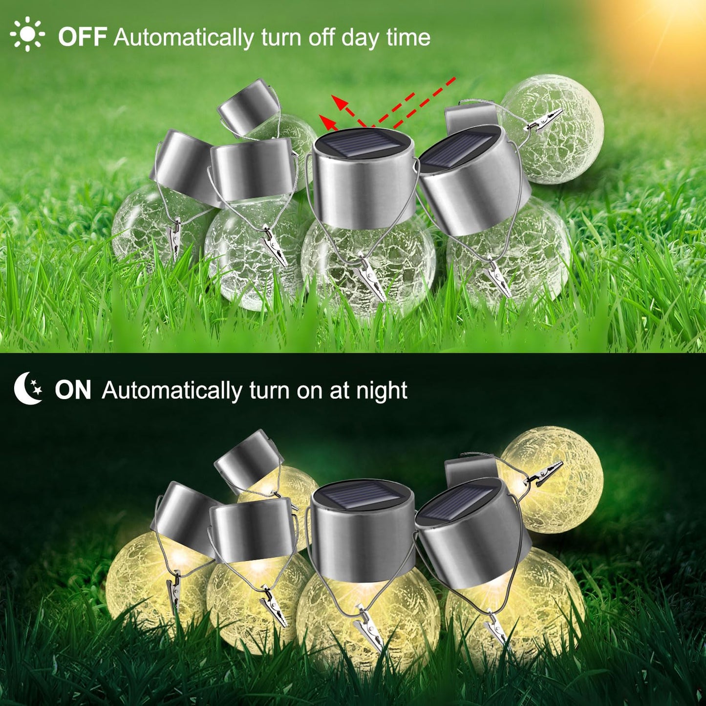PARTPHONER Solar Lights Outdoor 12 Pack, Waterproof Hanging Globe Lanterns,  ed Glass, Warm White, Model PA1165