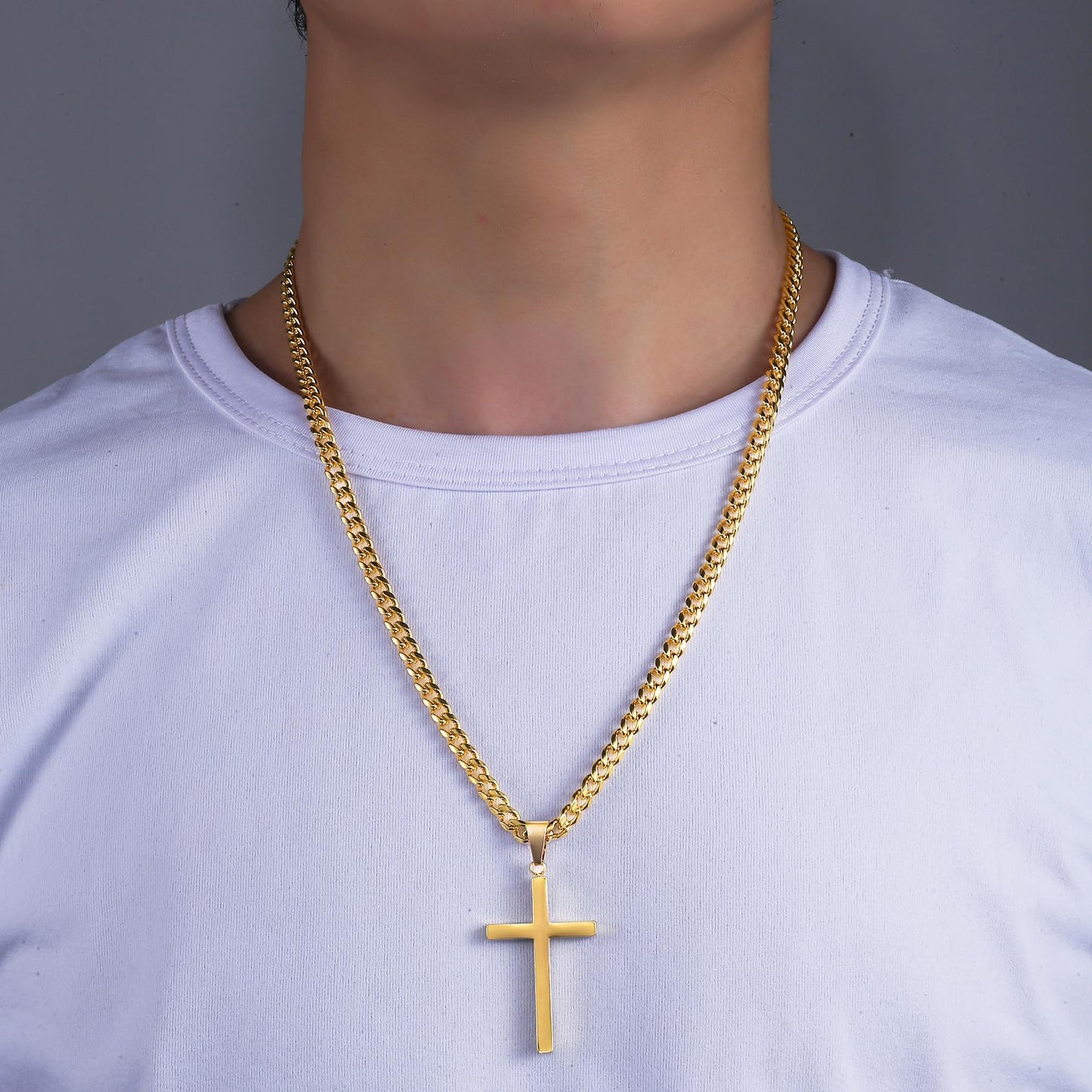 Gold Chain for Men, Mens 6mm Gold Plated Stainless Steel Cuban Link Chain Necklace (6MM-Gold, 24 Inches)