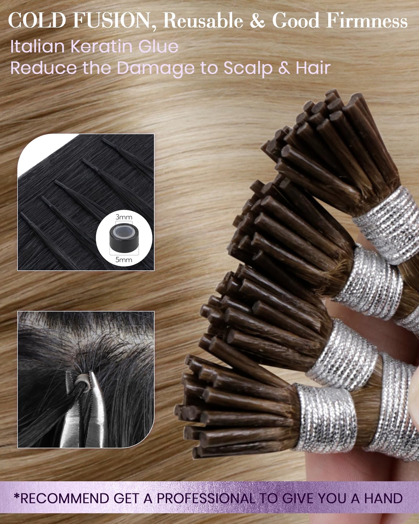 LaaVoo I Tips Hair Extensions Real Human Hair Blonde Itip Human Hair Extensions Balayage Brown to Ash Blonde with Platinum Blond