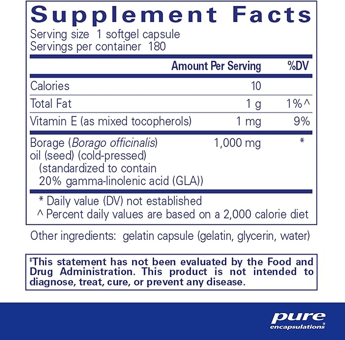 Pure Encapsulations Borage Oil | Hypoallergenic Dietary Supplement | 180 Softgel Capsules