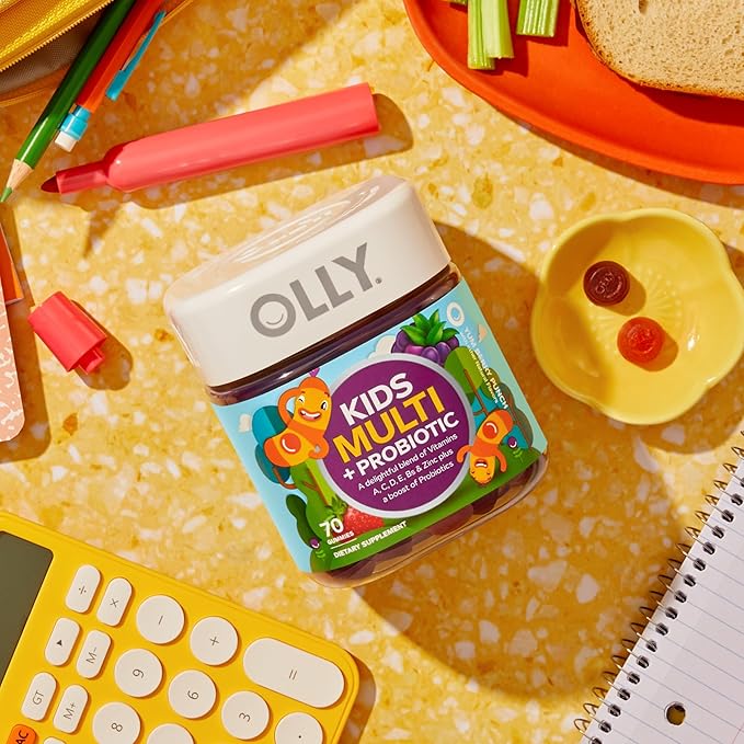 OLLY Kids Multivitamin & Probiotic Gummy, Digestive Support, Vitamins A, D, C, E, B, Zinc, Chewable Supplement, Berry Flavor, 35 Day Supply - 70 Count