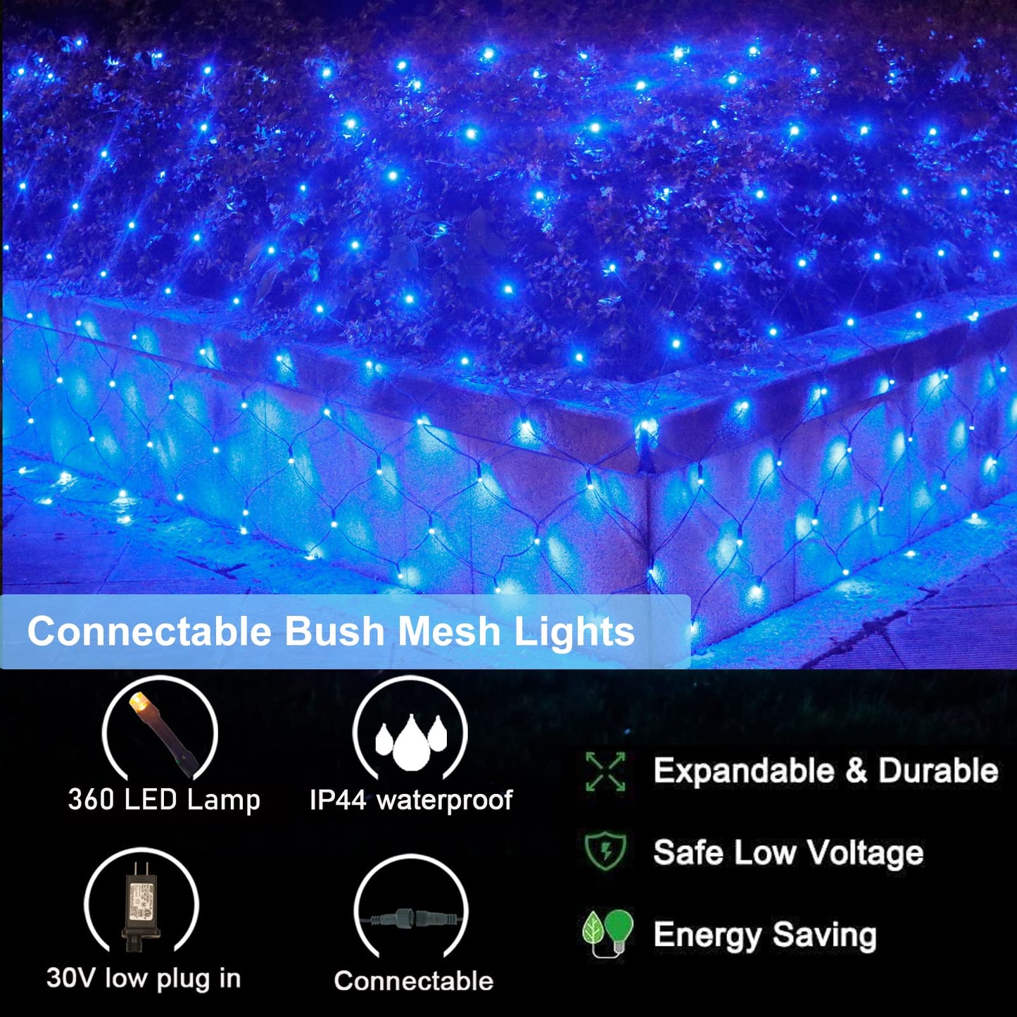 360Led Net Lights  21Ft X 5Ft Connectable Christmas Mesh Lights With Timer & 8 Lighting Modes  Waterproof Outdoor Bush String Light For Halloween Xmas Tree Holiday Party Garden Hedge Patio - Blue