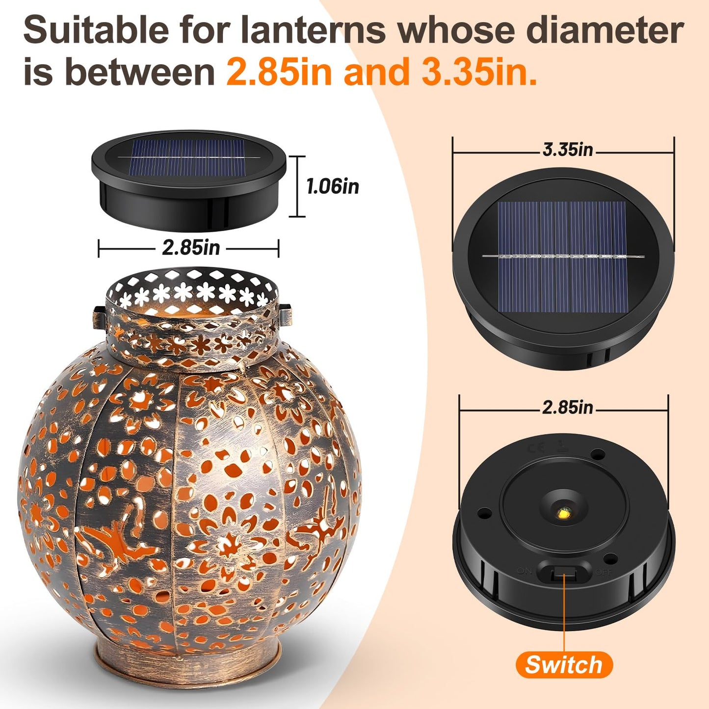 HELESIN Solar Light Parts, 2 Pack Waterproof Inserts, 3.35in Deep Warmwhite Plastic for Lanterns